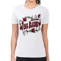Portland Trail Blazers G-III 4Her by Carl Banks Women's Super-Slim Fit Lightweight Roses Crew Neck T-Shirt White
