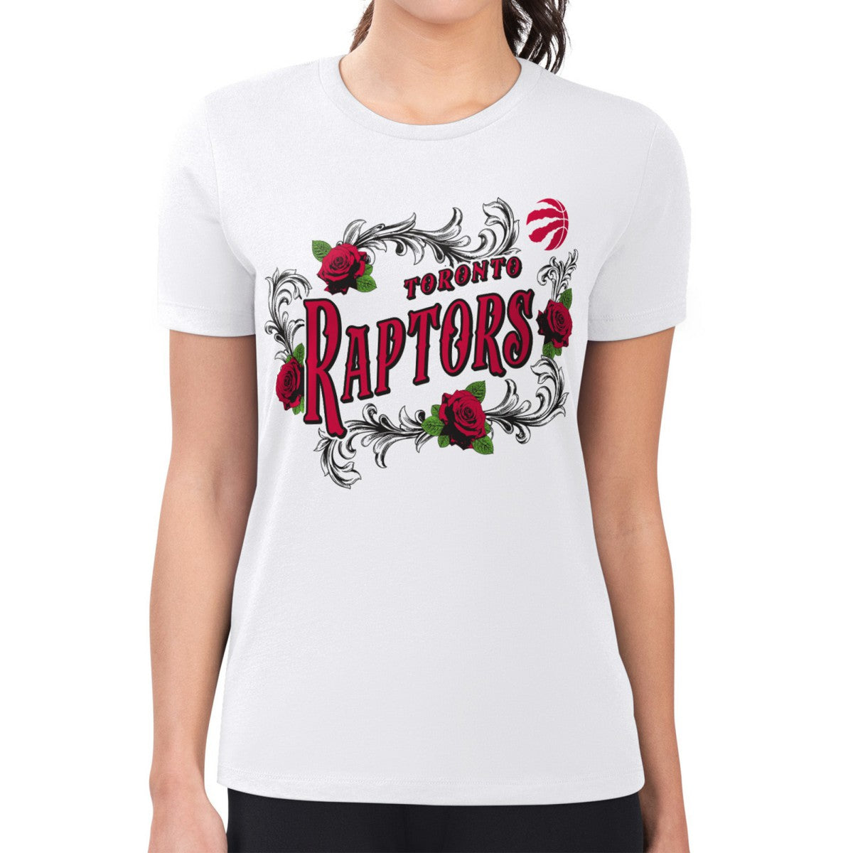 Toronto Raptors G-III 4Her by Carl Banks Women's Super-Slim Fit Lightweight Roses Crew Neck T-Shirt White