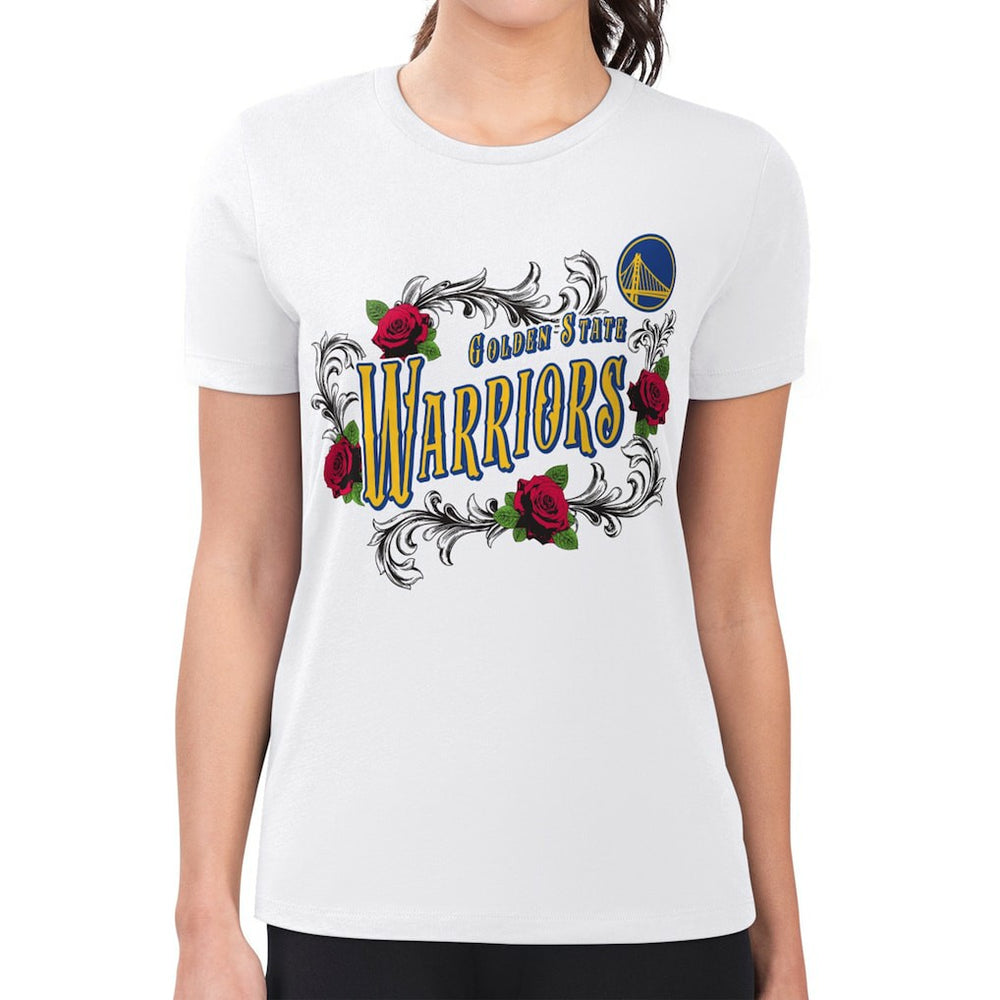 Golden State Warriors G-III 4Her by Carl Banks Women's Super-Slim Fit Lightweight Roses Crew Neck T-Shirt White outlet