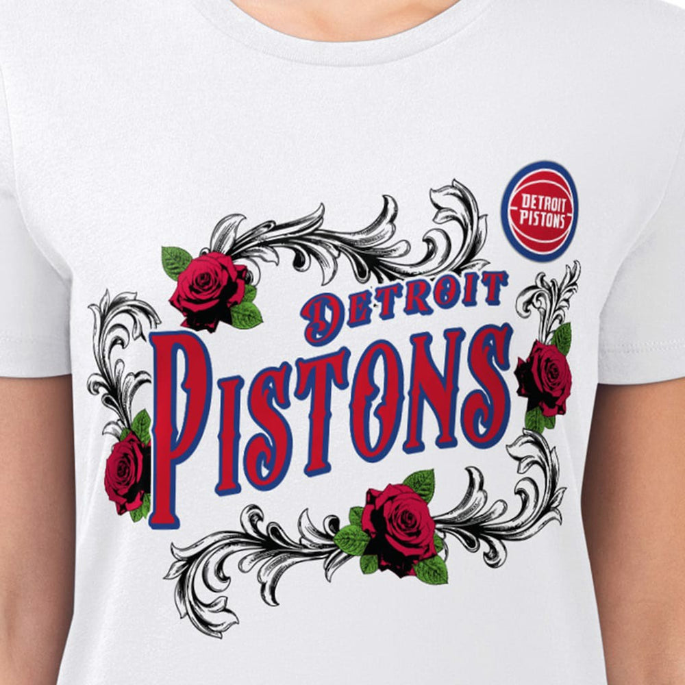 Detroit Pistons G-III 4Her by Carl Banks Women's Super-Slim Fit Lightweight Roses Crew Neck T-Shirt White outlet
