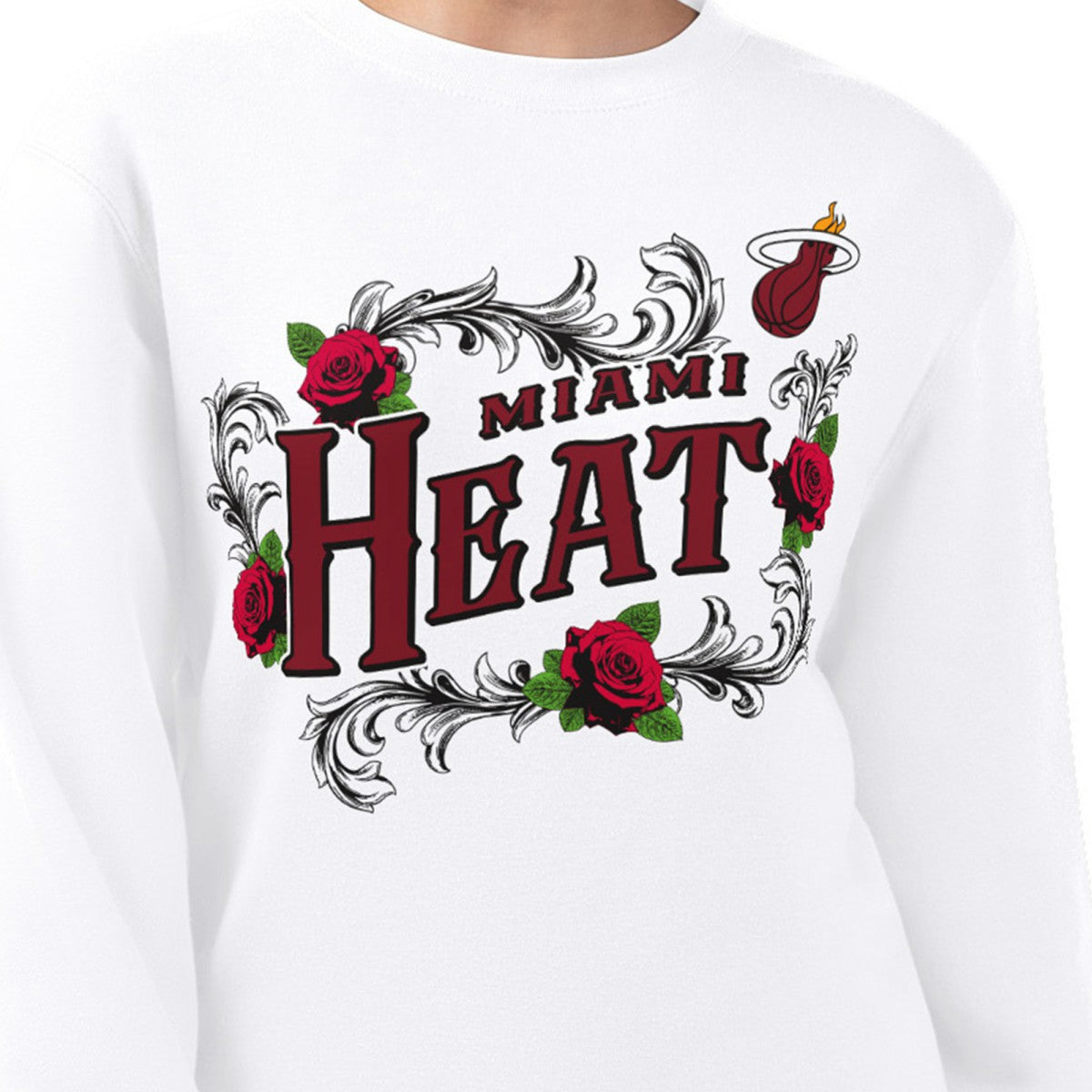 Miami Heat G-III 4Her by Carl Banks Women's Roses Fleece Tri-Blend Sweatshirt White outlet