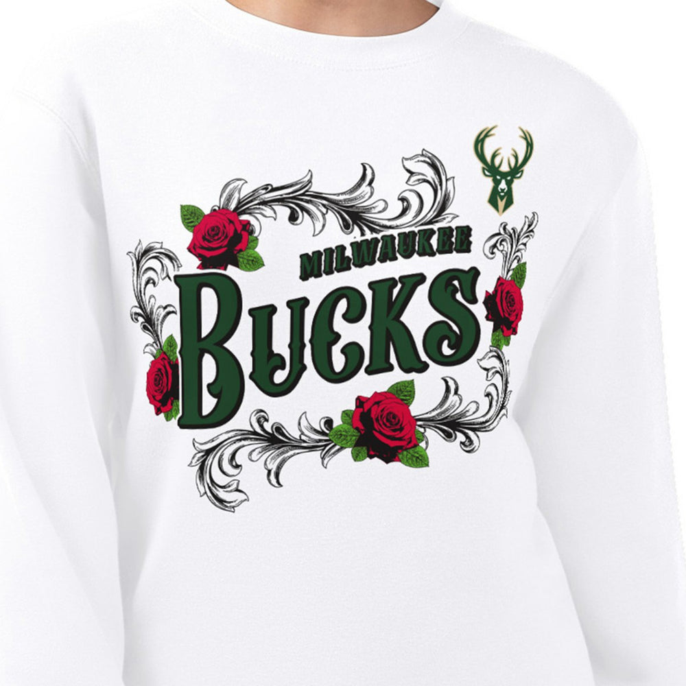 Milwaukee Bucks G-III 4Her by Carl Banks Women's Roses Fleece Tri-Blend Sweatshirt White