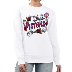 Detroit Pistons G-III 4Her by Carl Banks Women's Roses Fleece Tri-Blend Sweatshirt White
