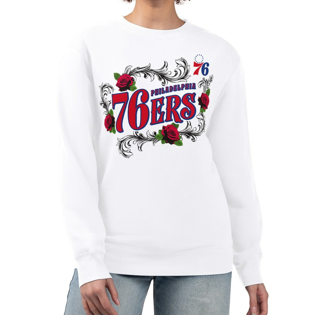 Philadelphia 76ers G-III 4Her by Carl Banks Women's Roses Fleece Tri-Blend Sweatshirt White outlet