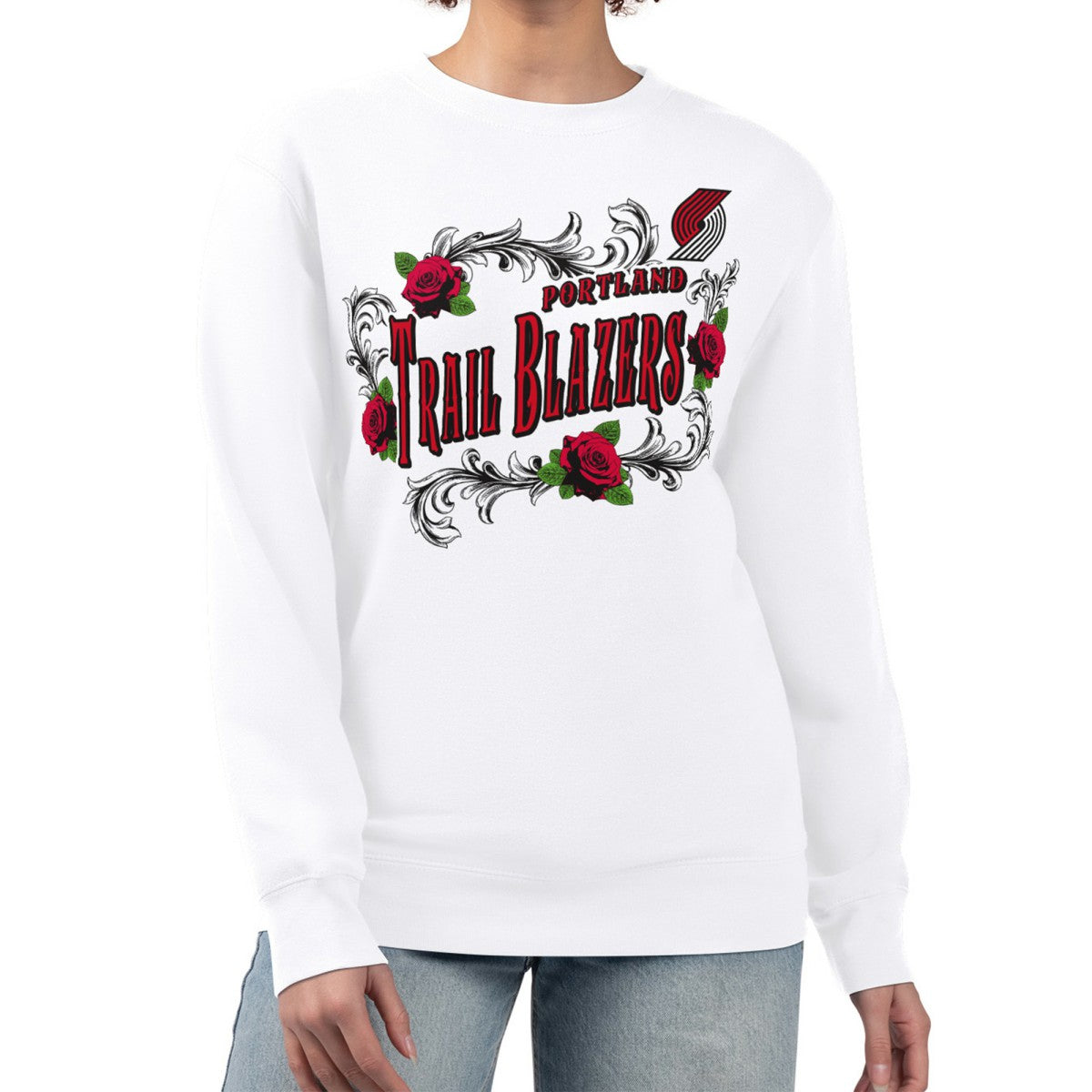 Portland Trail Blazers G-III 4Her by Carl Banks Women's Roses Fleece Tri-Blend Sweatshirt White outlet