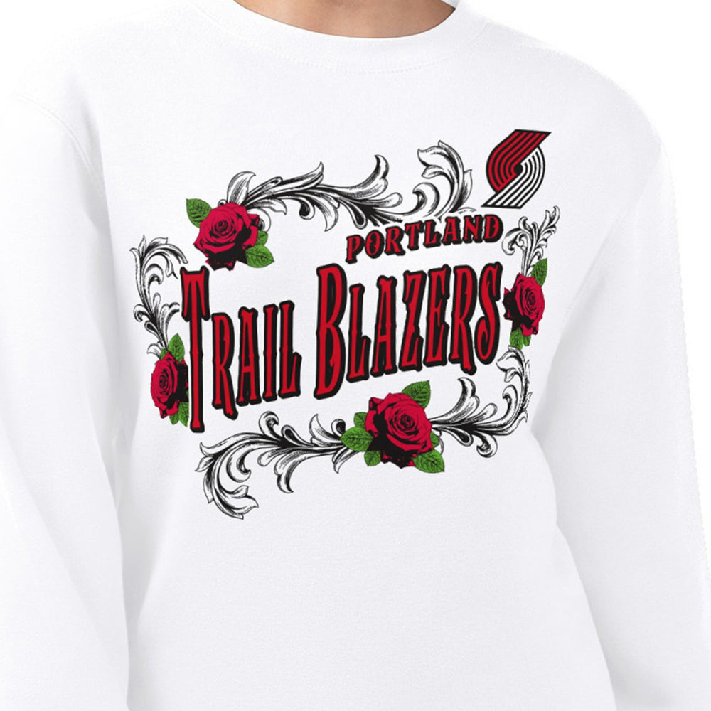 Portland Trail Blazers G-III 4Her by Carl Banks Women's Roses Fleece Tri-Blend Sweatshirt White outlet