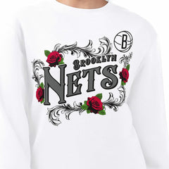 Brooklyn Nets G-III 4Her by Carl Banks Women's Roses Fleece Tri-Blend Sweatshirt White