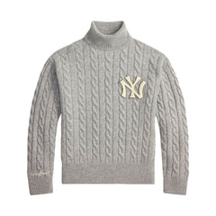 New York Yankees Polo Ralph Lauren Wool Turtleneck Sweater - Heather Gray