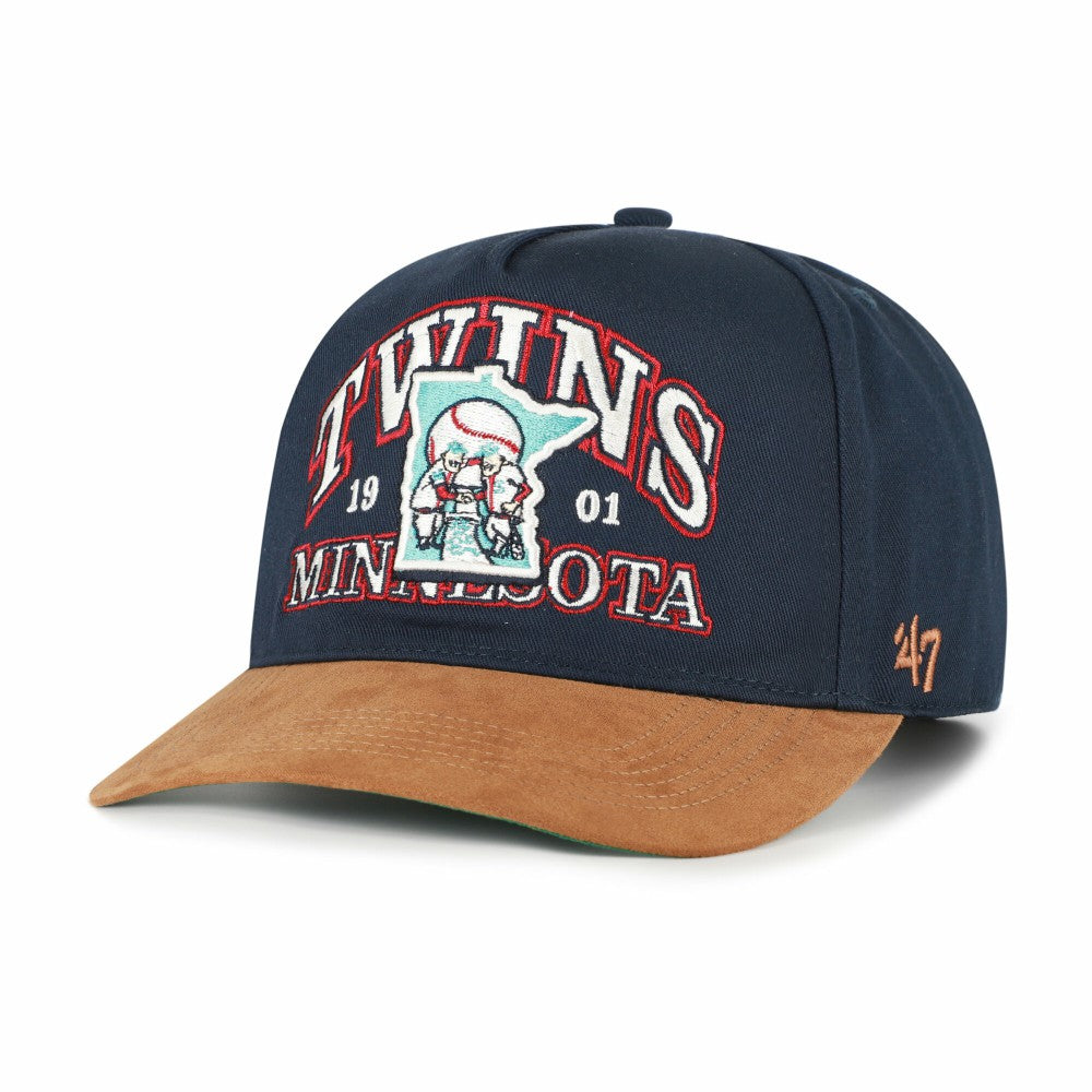 Minnesota Twins '47 Cooperstown Break Wood Suede Hitch Adjustable Hat - Navy/Brown Hats