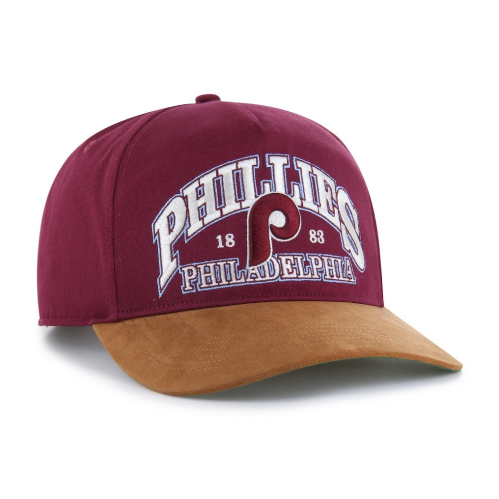 Philadelphia Phillies '47 Cooperstown Break Wood Suede Hitch Adjustable Hat - Burgundy/Brown Hats