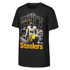 T.J. Watt Pittsburgh Steelers Outerstuff Youth Triple Pic T-Shirt - Black T-shirts