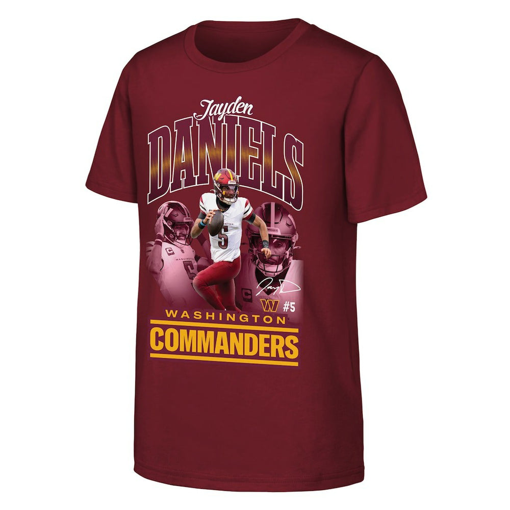 Jayden Daniels Washington Commanders Outerstuff Youth Triple Pic T-Shirt - Burgundy T-shirts