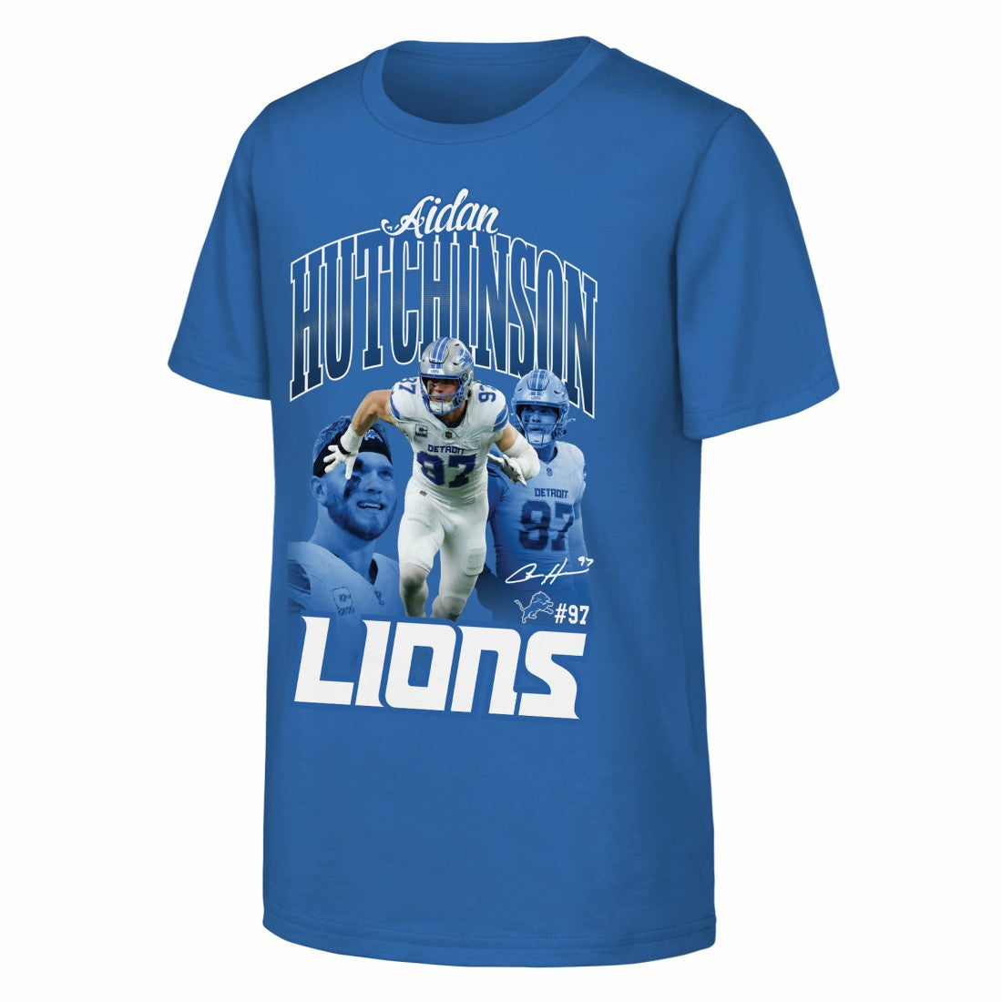 Aidan Hutchinson Detroit Lions Outerstuff Youth Triple Pic T-Shirt - Blue T-shirts