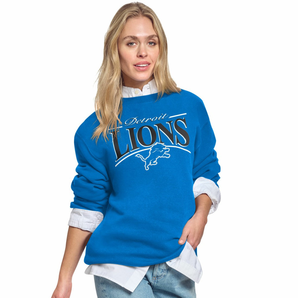 Detroit Lions Starter Women's Arch Stripe Fleece Crewneck Sweatshirt - Blue Sweatshirts