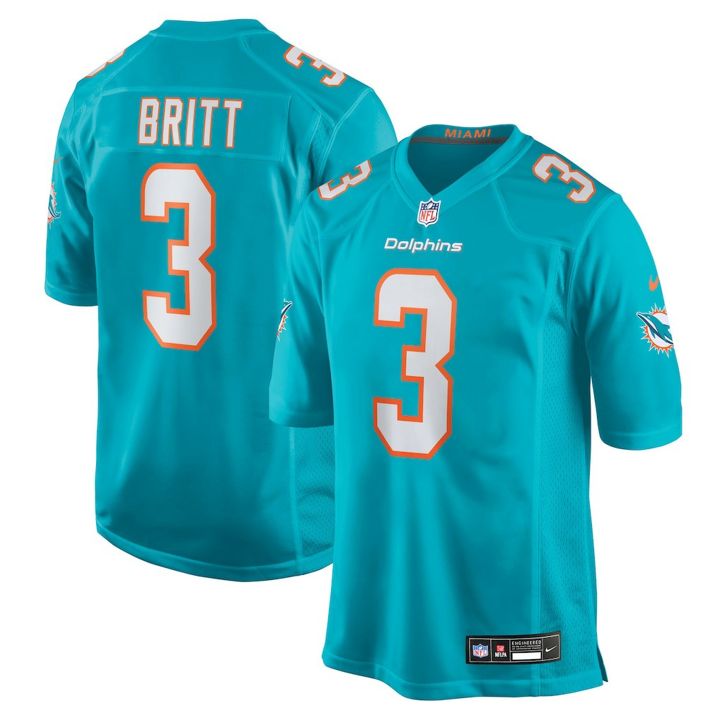K.J. Britt Miami Dolphins Team Game Jersey - Aqua Jerseys