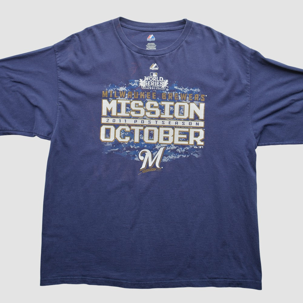 Milwaukee Brewers Majestic 2011 Long Sleeve T-Shirt - Blue - 2XVintage T-shirts