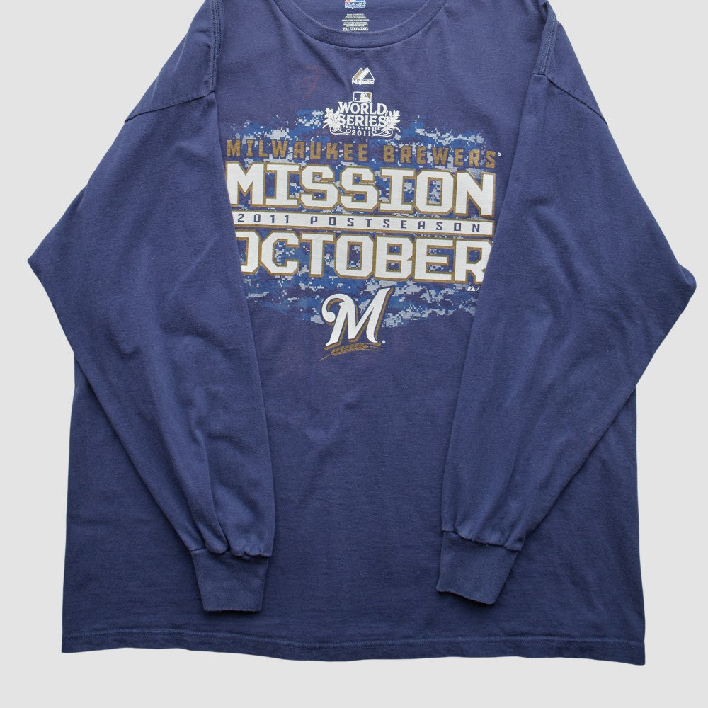 Milwaukee Brewers Majestic 2011 Long Sleeve T-Shirt - Blue - 2XVintage T-shirts
