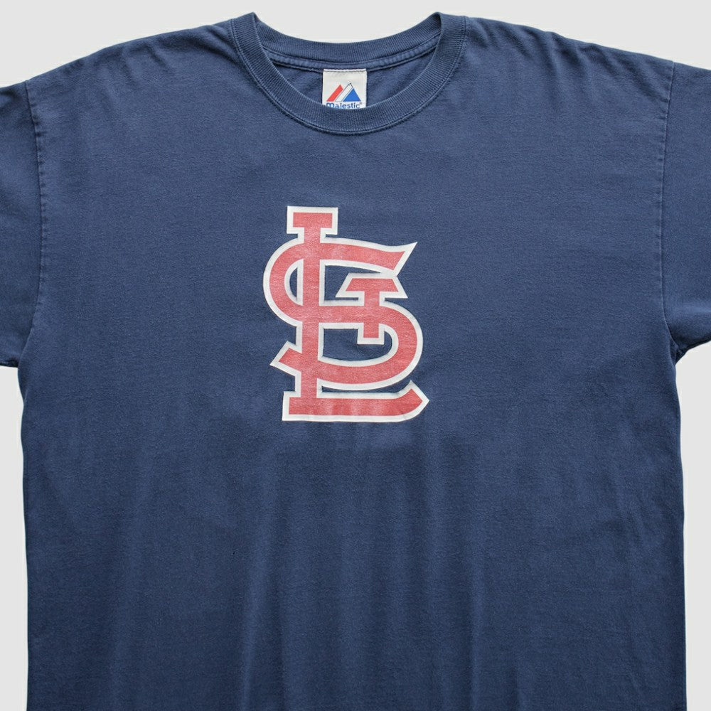 St. Louis Cardinals Majestic 2000s T-Shirt - Navy - XVintage T-shirts