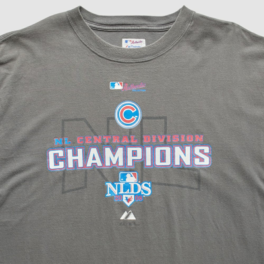 Chicago Cubs Majestic 2008 T-Shirt - Gray - Vintage T-shirts