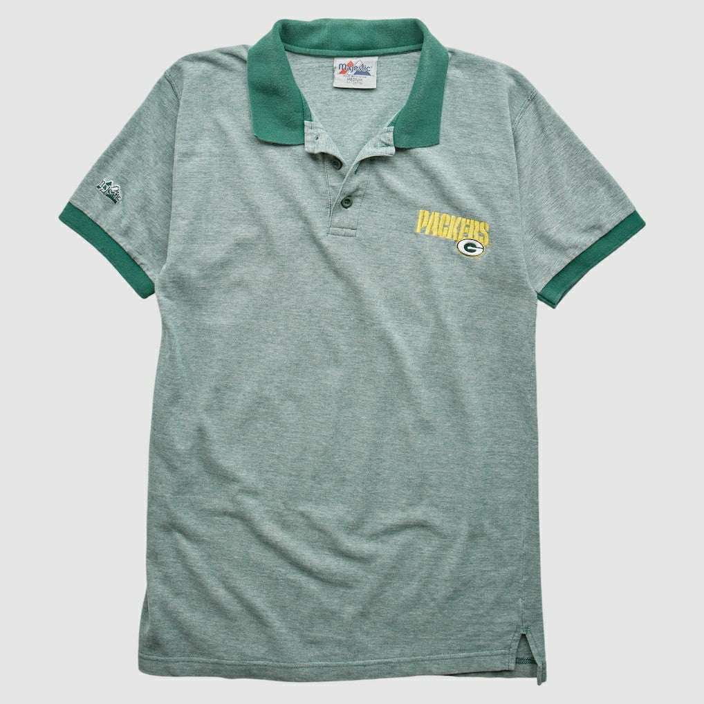 Green Bay Packers Majestic 90s Polo - Heather Gray