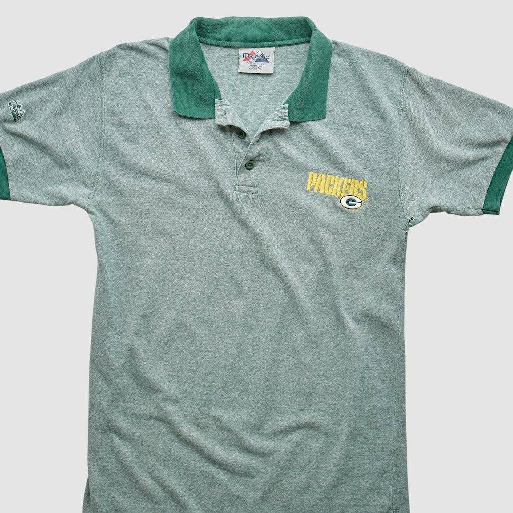 Green Bay Packers Majestic 90s Polo - Heather Gray