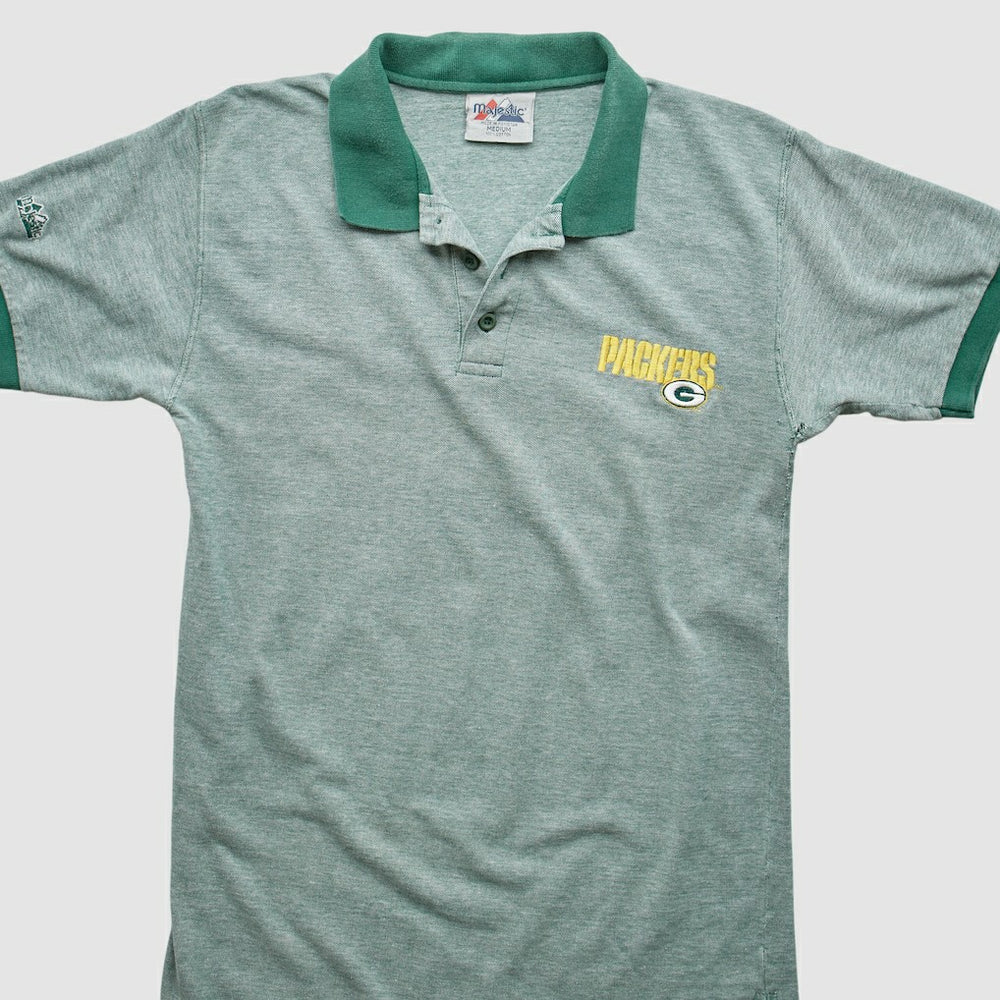 Green Bay Packers Majestic 90s Polo - Heather Gray