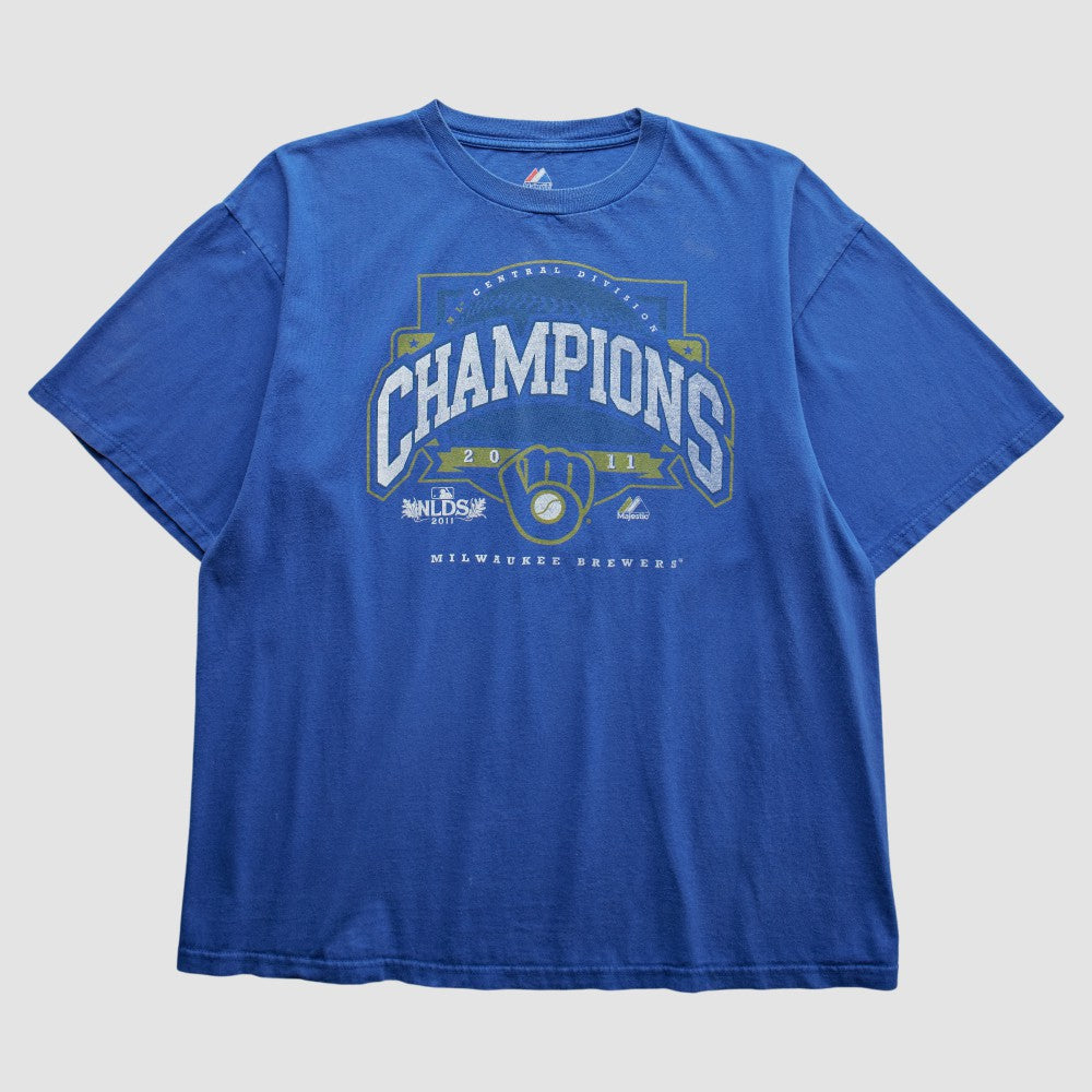 Milwaukee Brewers Majestic 2011 T-Shirt - Blue - Vintage T-shirts