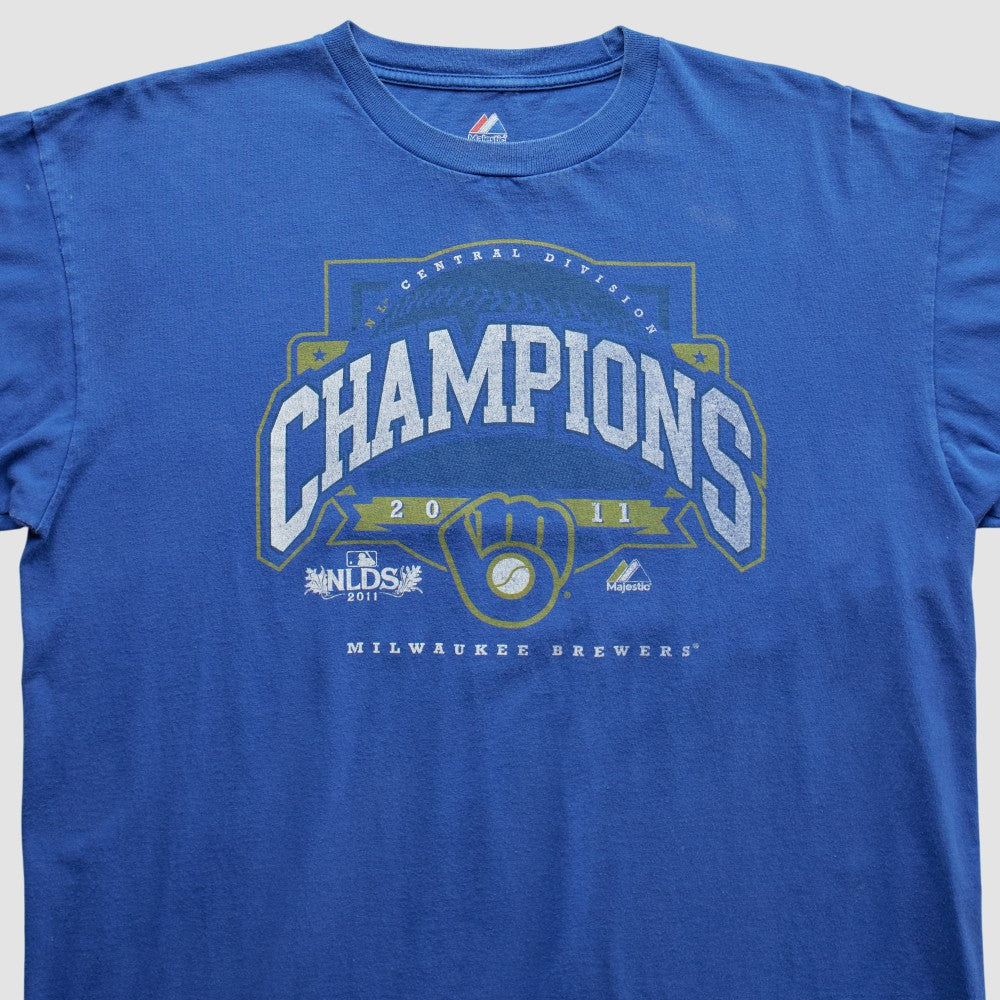 Milwaukee Brewers Majestic 2011 T-Shirt - Blue - Vintage T-shirts