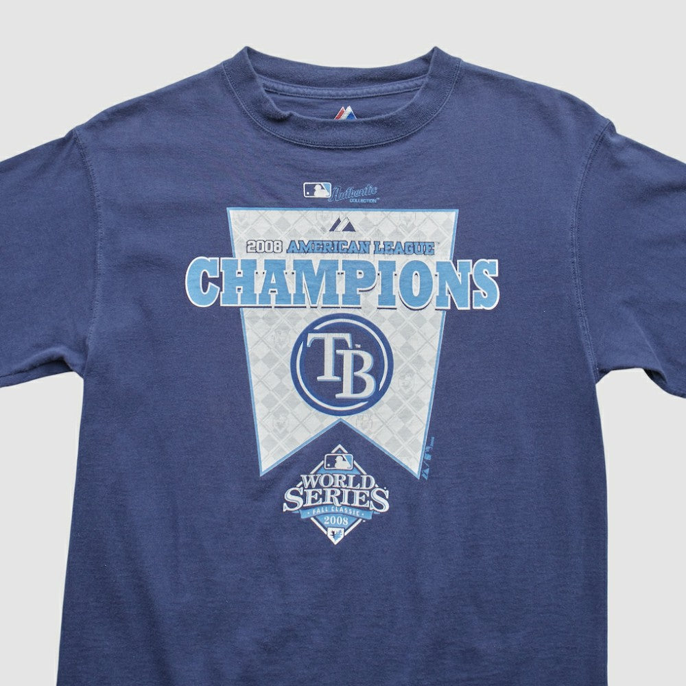 Tampa Bay Rays Majestic 2008 T-Shirt - Blue - Vintage T-shirts