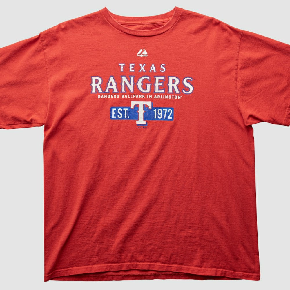 Texas Rangers Majestic 2000s T-Shirt - Red - XVintage T-shirts