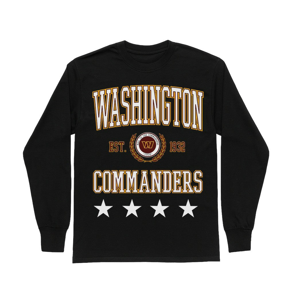 Washington Commanders Gameday Couture Women's Oversized Everyday Star Long Sleeve T-Shirt - Black T-shirts