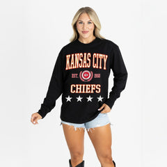 Kansas City Chiefs Gameday Couture Women's Oversized Everyday Star Long Sleeve T-Shirt - Black T-shirts