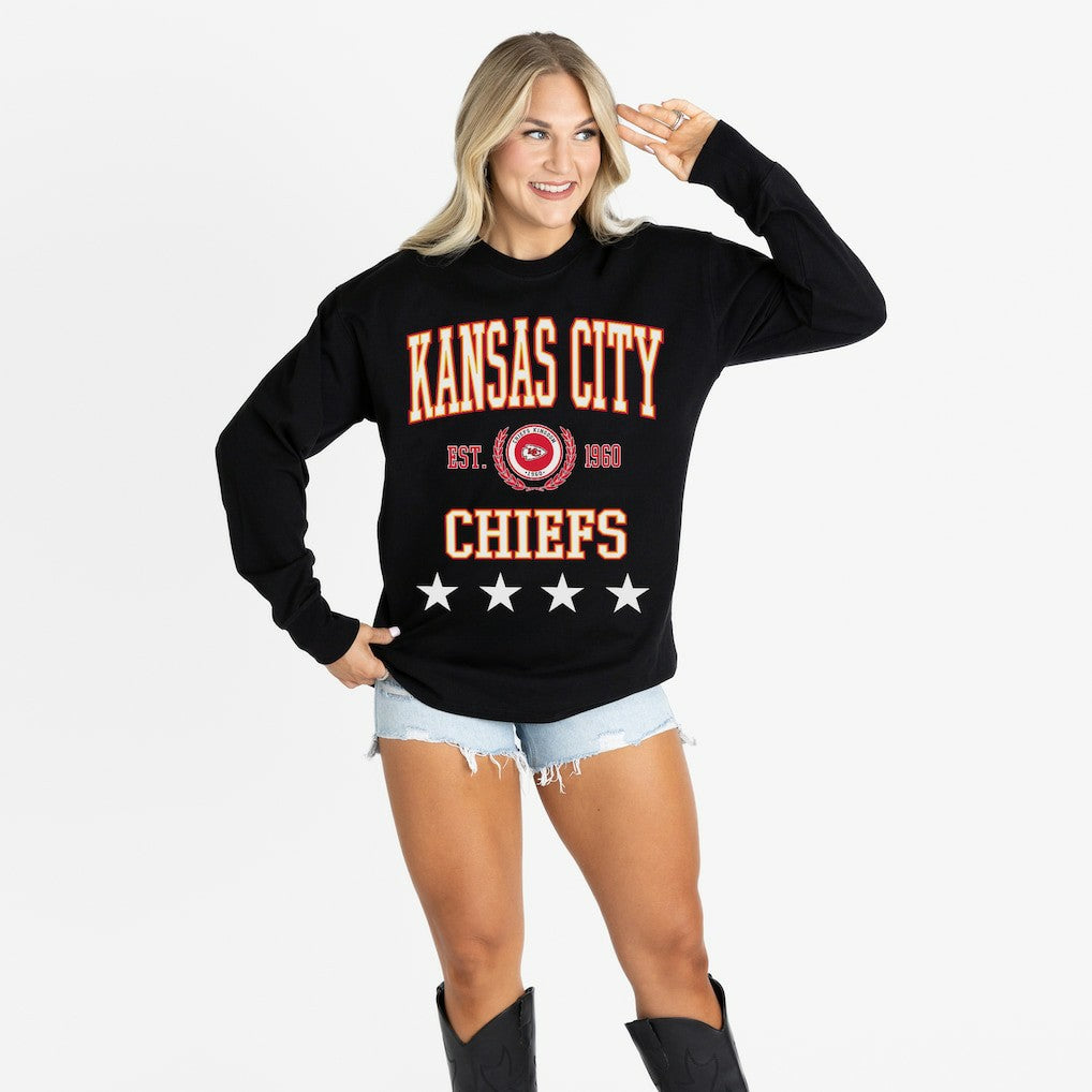 Kansas City Chiefs Gameday Couture Women's Oversized Everyday Star Long Sleeve T-Shirt - Black T-shirts