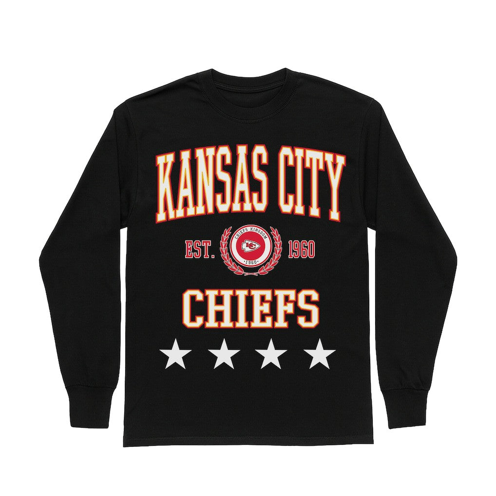 Kansas City Chiefs Gameday Couture Women's Oversized Everyday Star Long Sleeve T-Shirt - Black T-shirts