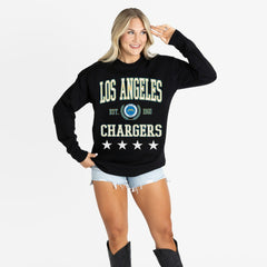 Los Angeles Chargers Gameday Couture Women's Oversized Everyday Star Long Sleeve T-Shirt - Black T-shirts