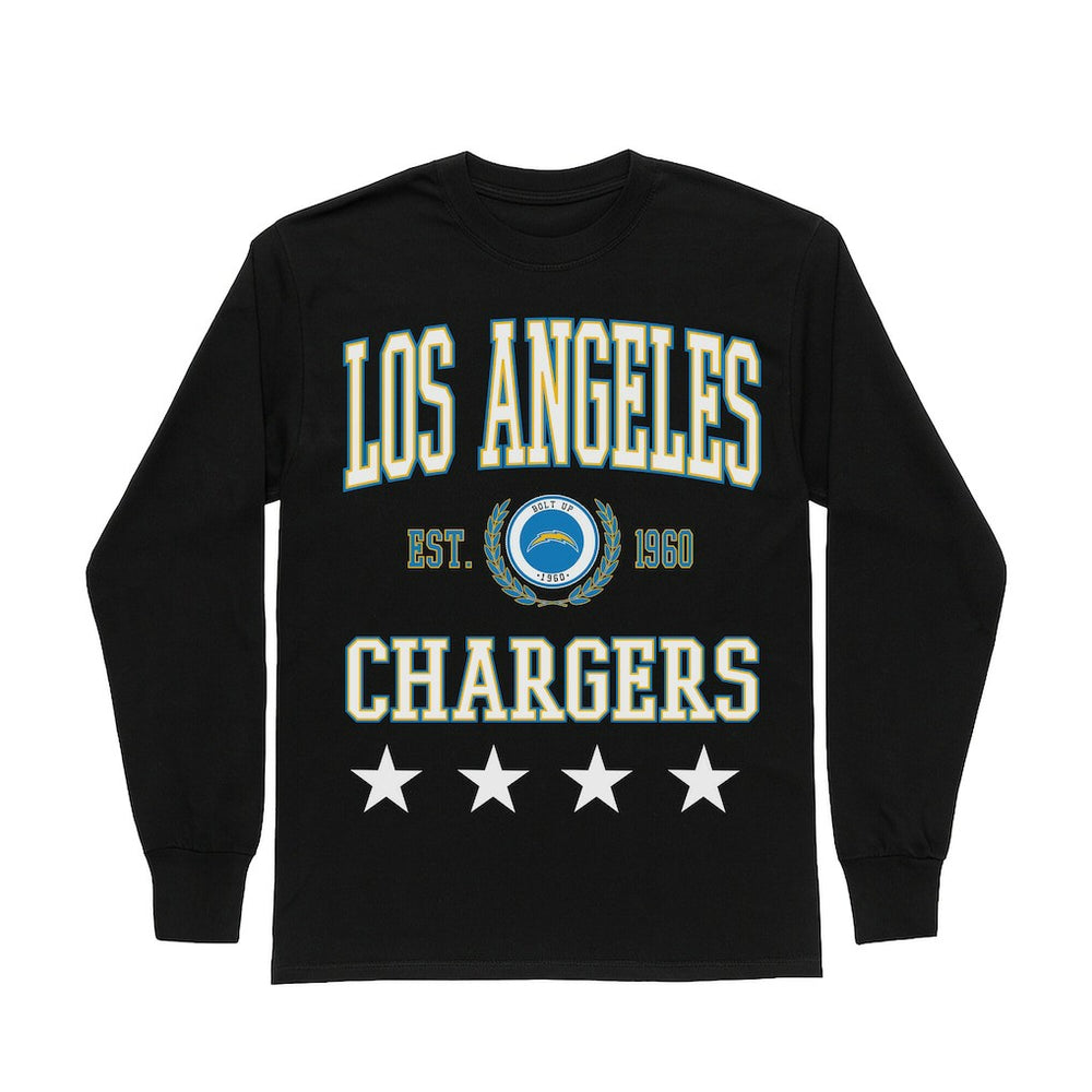 Los Angeles Chargers Gameday Couture Women's Oversized Everyday Star Long Sleeve T-Shirt - Black T-shirts