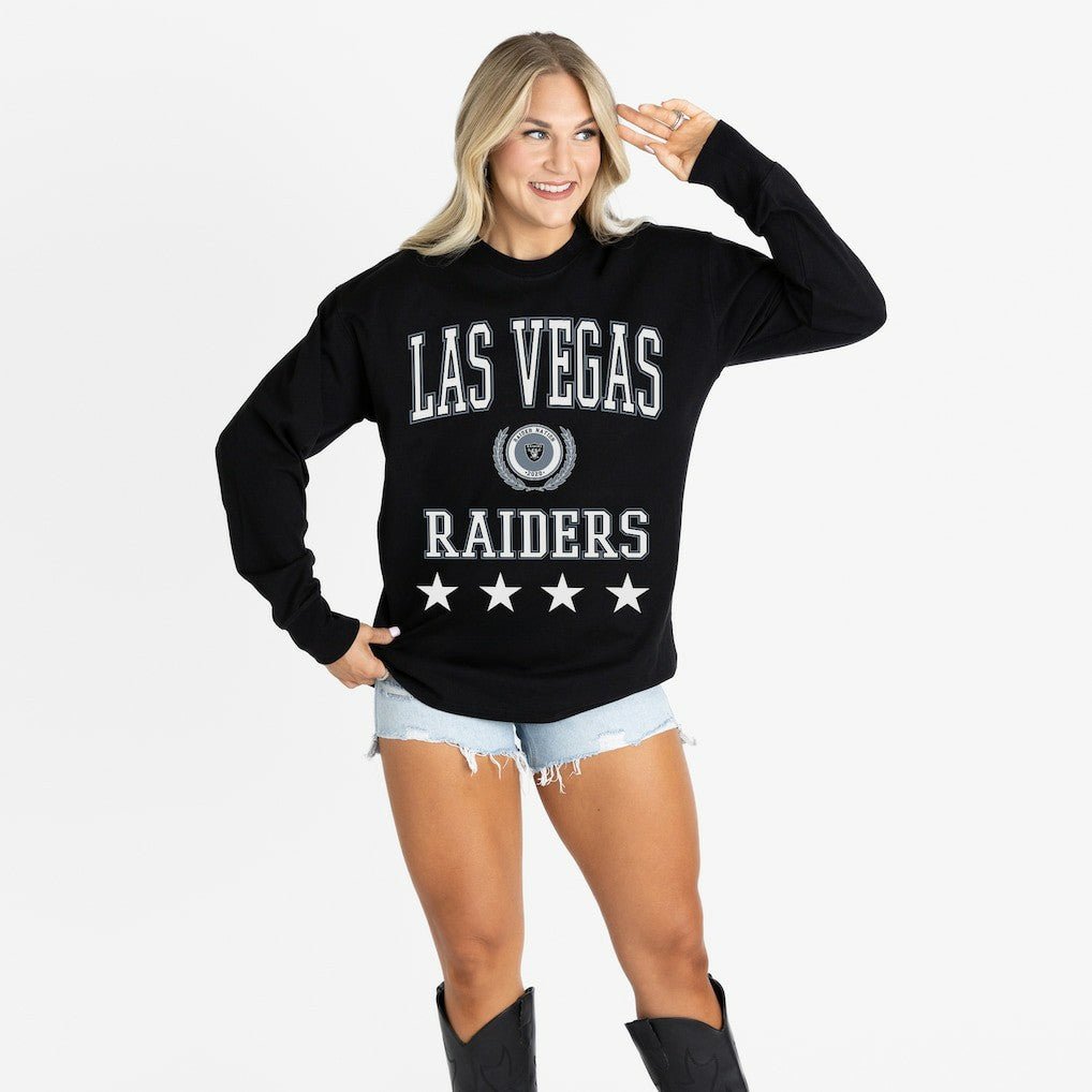 Las Vegas Raiders Gameday Couture Women's Oversized Everyday Star Long Sleeve T-Shirt - Black T-shirts