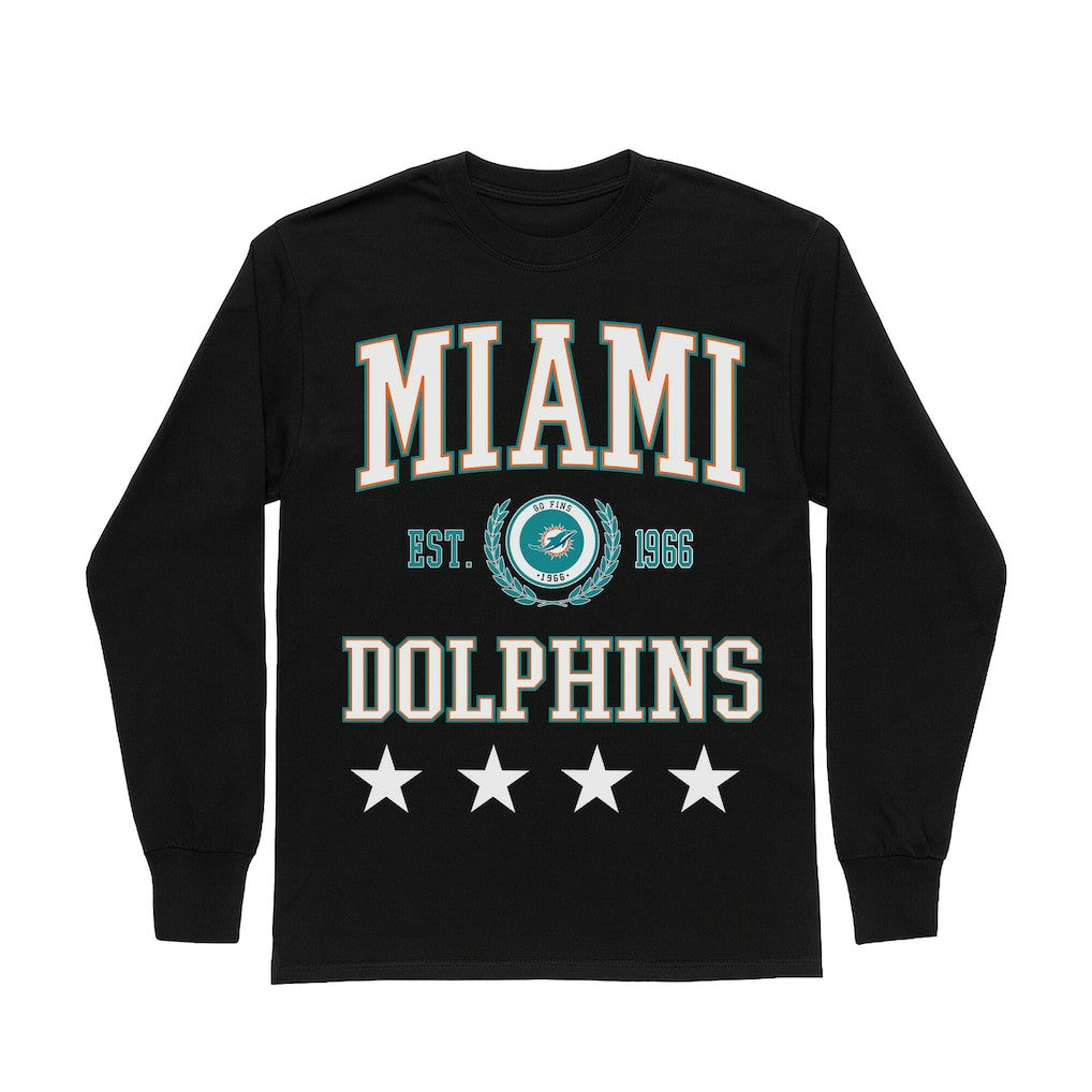 Miami Dolphins Gameday Couture Women's Oversized Everyday Star Long Sleeve T-Shirt - Black T-shirts
