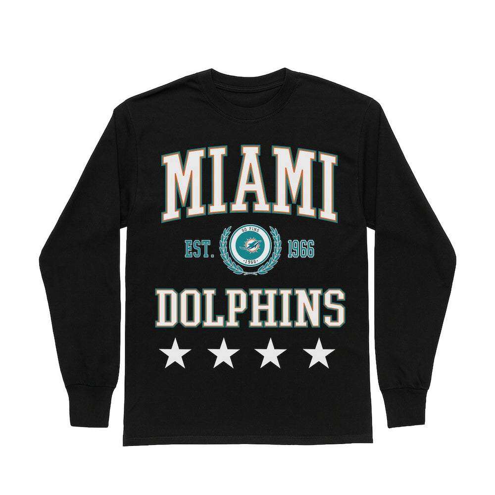 Miami Dolphins Gameday Couture Women's Oversized Everyday Star Long Sleeve T-Shirt - Black T-shirts