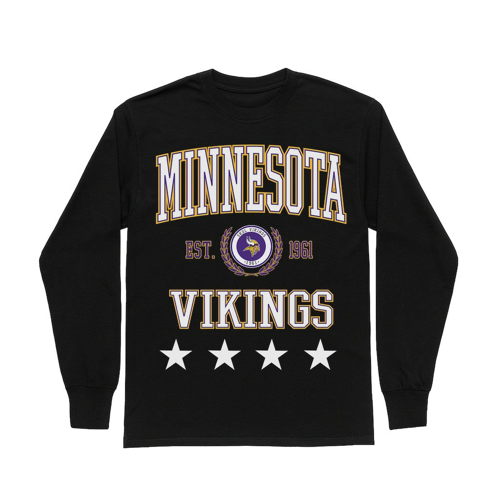 Minnesota Vikings Gameday Couture Women's Oversized Everyday Star Long Sleeve T-Shirt - Black T-shirts