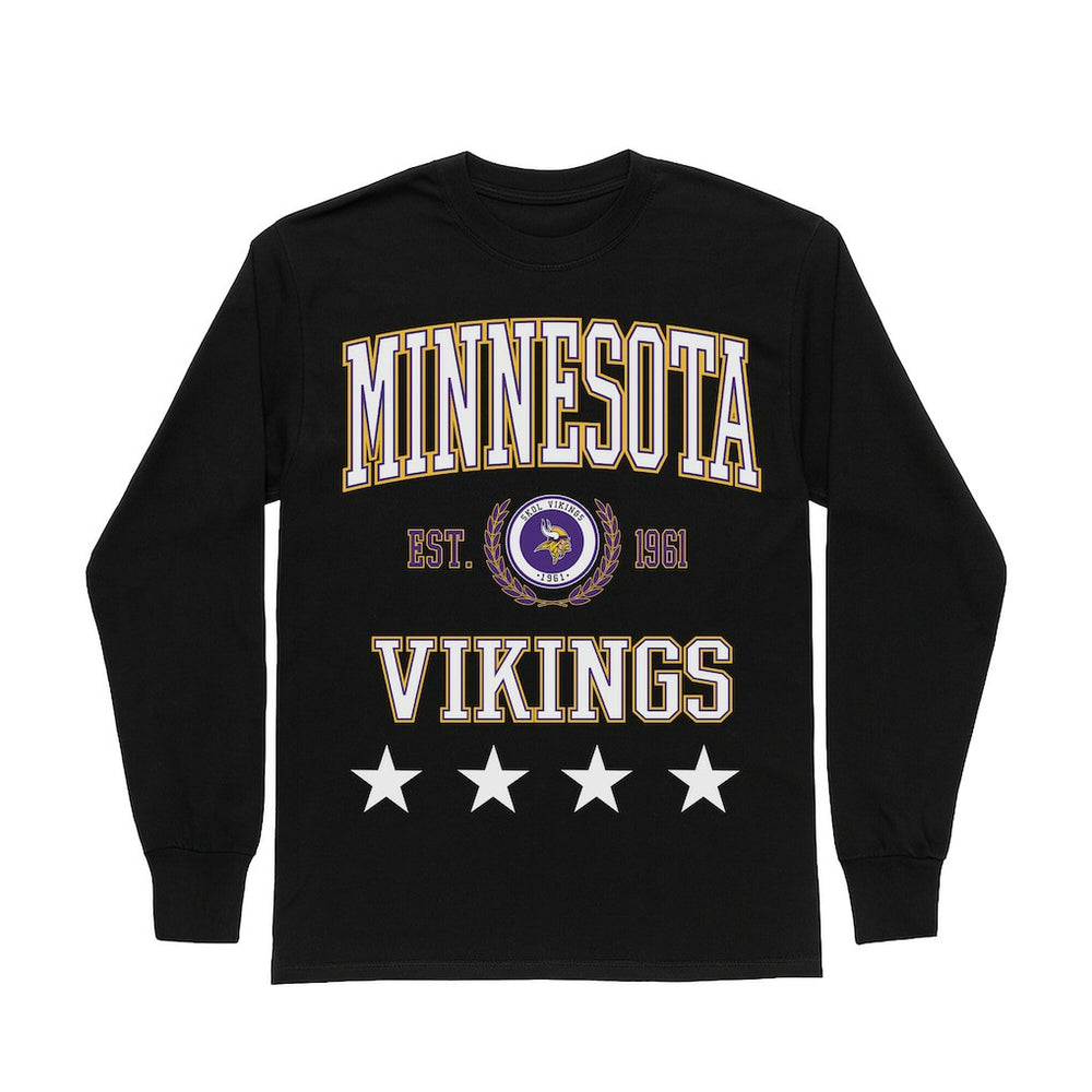 Minnesota Vikings Gameday Couture Women's Oversized Everyday Star Long Sleeve T-Shirt - Black T-shirts