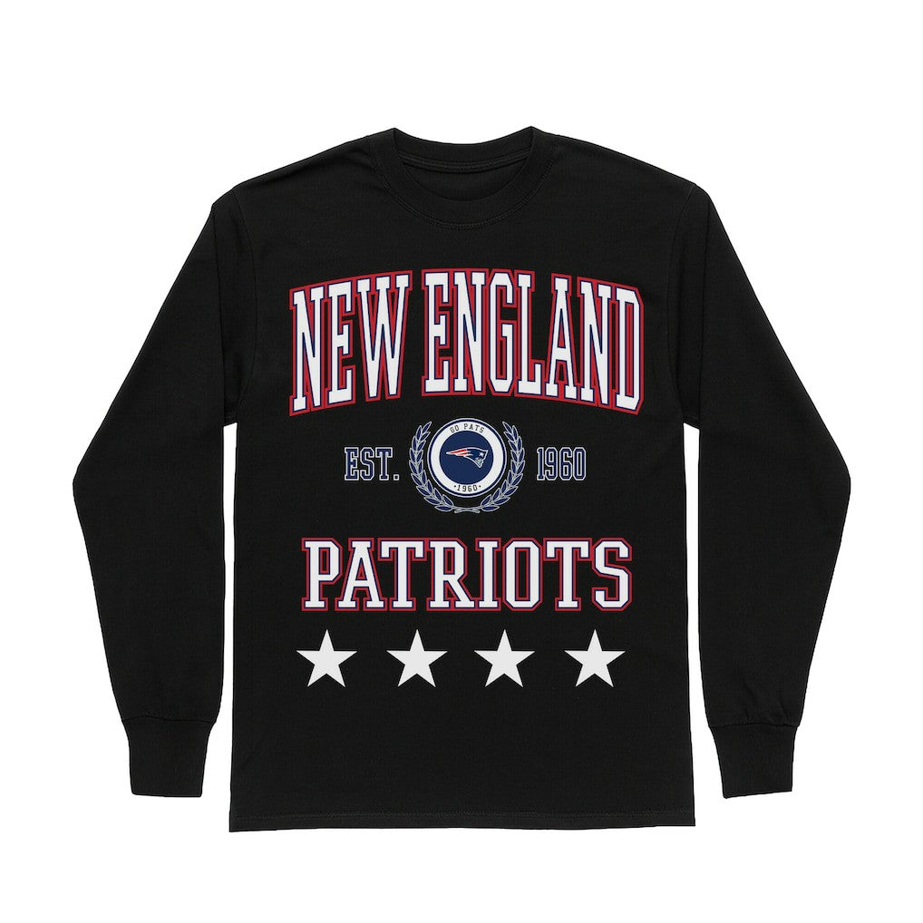 New England Patriots Gameday Couture Women's Oversized Everyday Star Long Sleeve T-Shirt - Black T-shirts