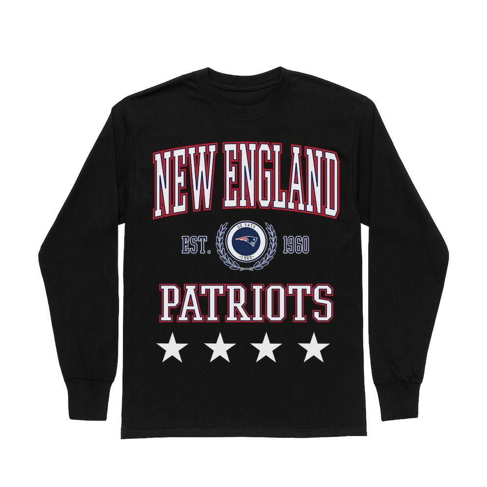 New England Patriots Gameday Couture Women's Oversized Everyday Star Long Sleeve T-Shirt - Black T-shirts
