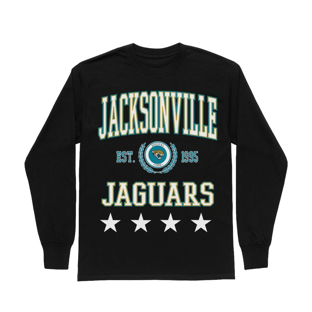 Jacksonville Jaguars Gameday Couture Women's Oversized Everyday Star Long Sleeve T-Shirt - Black T-shirts