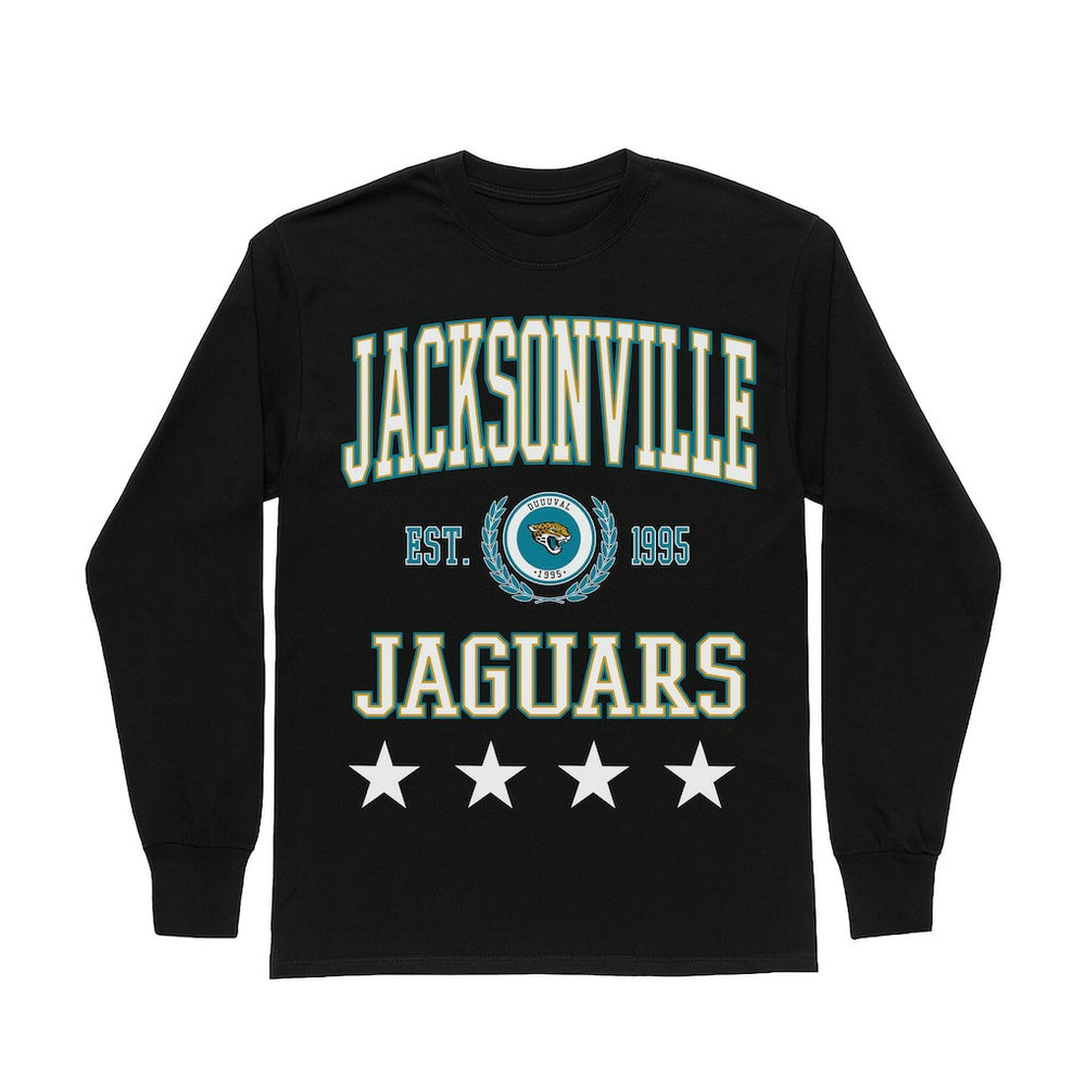 Jacksonville Jaguars Gameday Couture Women's Oversized Everyday Star Long Sleeve T-Shirt - Black T-shirts