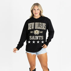 New Orleans Saints Gameday Couture Women's Oversized Everyday Star Long Sleeve T-Shirt - Black T-shirts