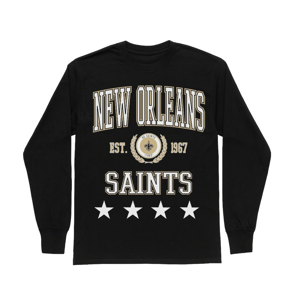 New Orleans Saints Gameday Couture Women's Oversized Everyday Star Long Sleeve T-Shirt - Black T-shirts