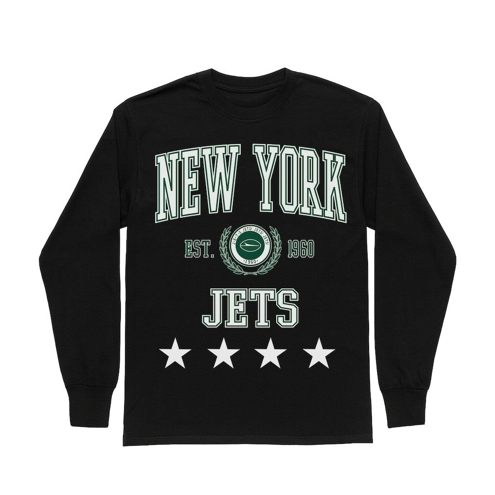 New York Jets Gameday Couture Women's Oversized Everyday Star Long Sleeve T-Shirt - Black T-shirts