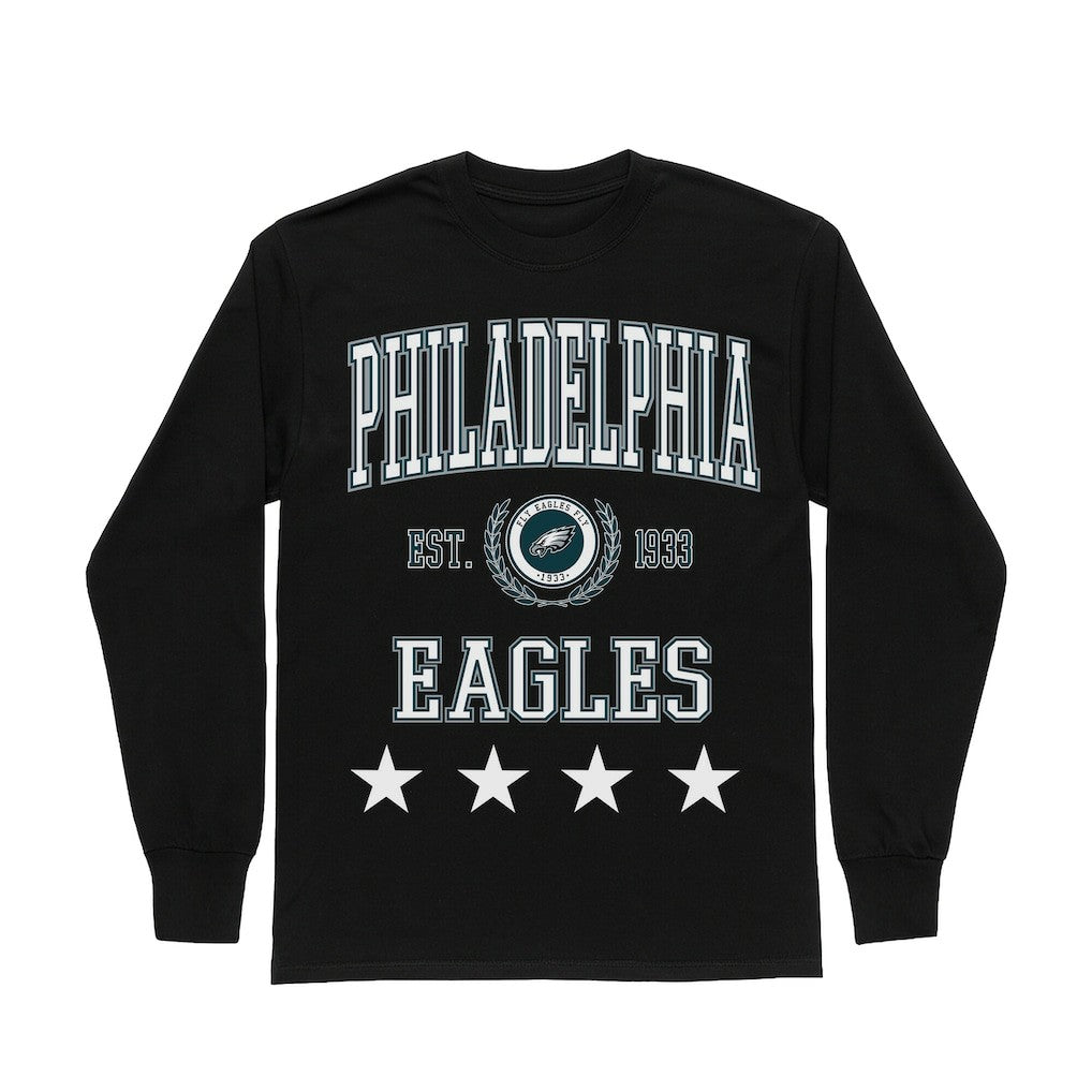 Philadelphia Eagles Gameday Couture Women's Oversized Everyday Star Long Sleeve T-Shirt - Black T-shirts