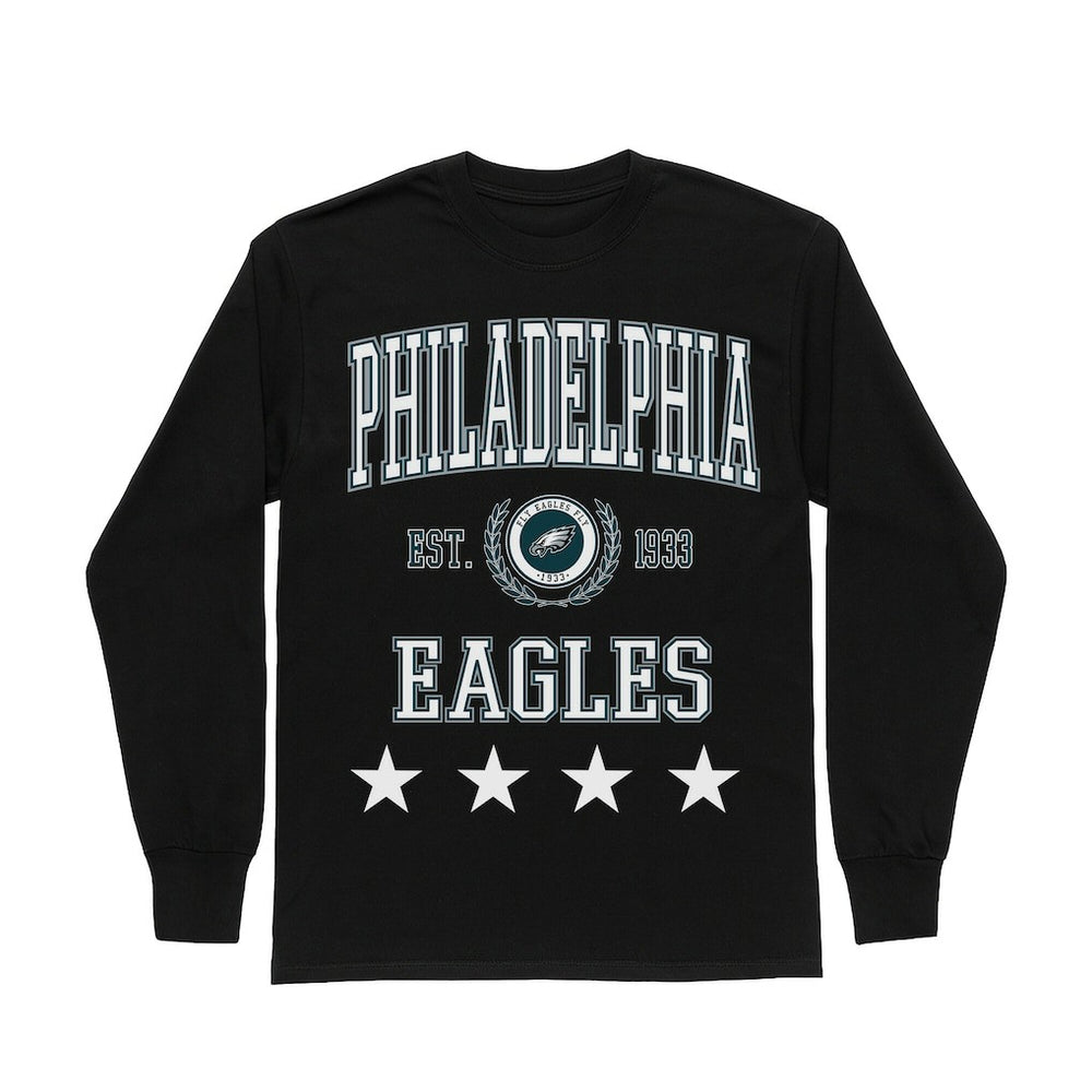 Philadelphia Eagles Gameday Couture Women's Oversized Everyday Star Long Sleeve T-Shirt - Black T-shirts